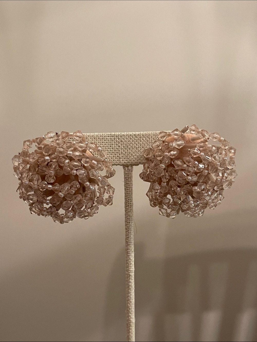 Vintage Beaded Cluster Earrings - Blush Colored Beaded Pom Pom Earrings - Picture 6 of 13